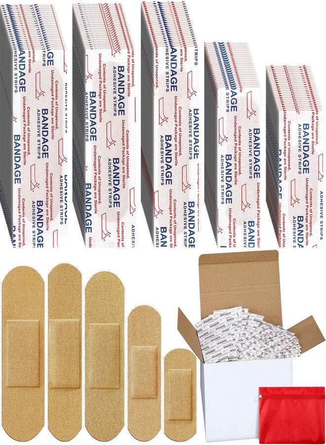 Lounsweer 1000 Pcs Fabric Adhesive Bandages Variety Pack Bulk Assorted Sizes Flexible Breathable Patch Fabric Bandages for Family First Aid Skin Wrap Finger Wound, Natural - Image 1